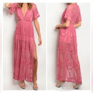 Honey Punch Size M Lace Maxi Romper